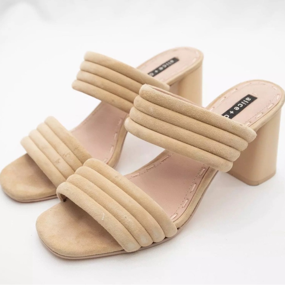 Alice + Olivia Tan Colby Suede Block
Heels Sandals